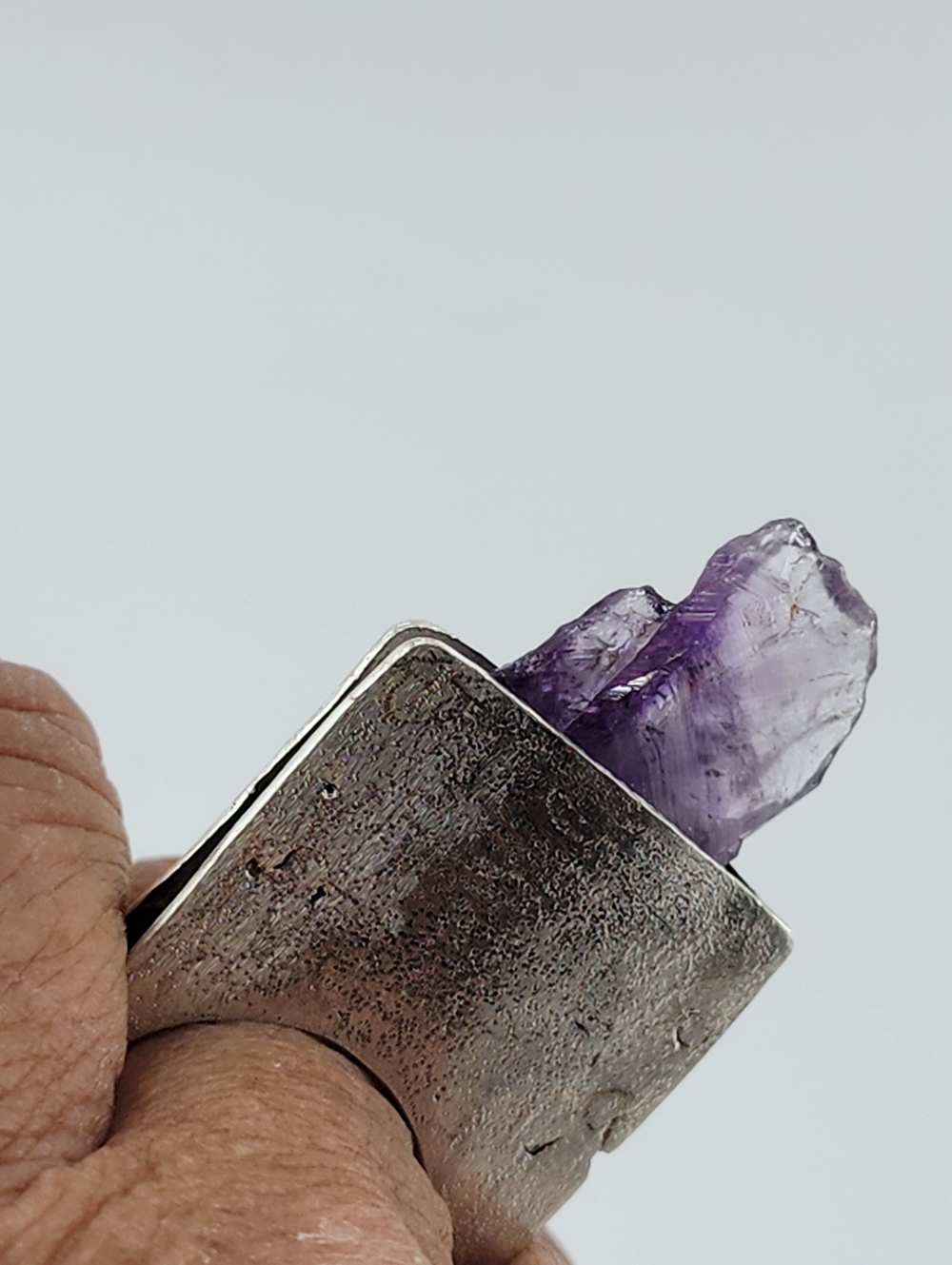 RAW AMETHYST STONE STATEMENT RING HANDMADE IN STERLING SILVER METAL SIZE 10 - Picture 6 of 14